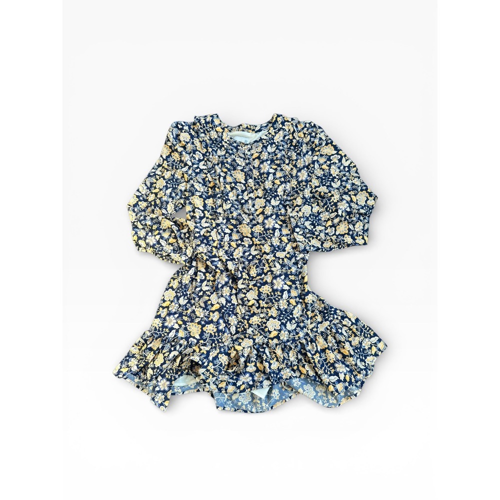 Cartolina Allyson Blue Floral Long Sleeve Ruffle Mini Dress XL Yellow White - Picture 3 of 9